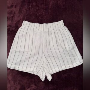Monrow White Striped High-Waist Shorts